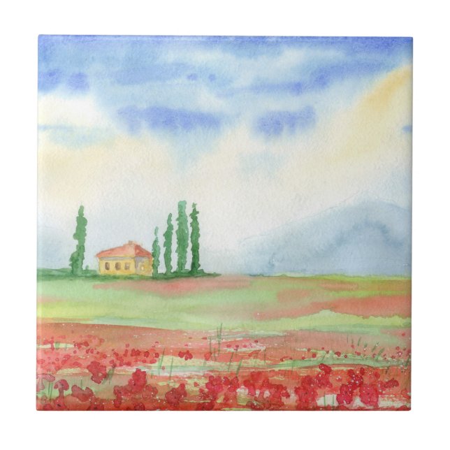 Fält om vallmo i Toscana Kakelplatta (Framsidan)