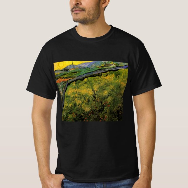 Fält om Vår vete, Soluppgång av Vincent van Gogh T Shirt (Framsida)