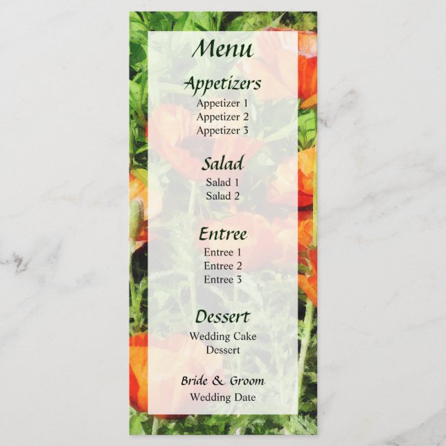 Fält på Red Poppies Menu... Meny (Framsida)