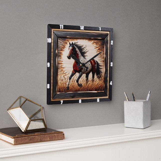 Fält Paint: Anpassningsbarna Rustic Wood Fyrkantig Klocka (Kontor)