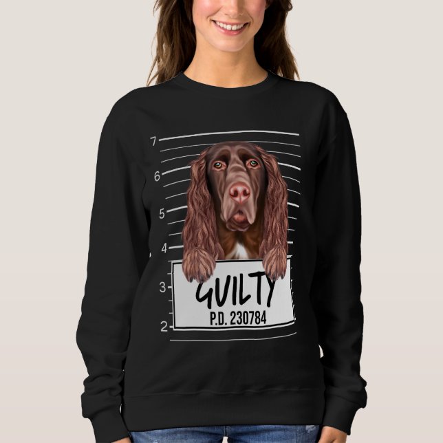 Fält Spaniel Mugshot Skyldig Hund T Shirt (Framsida)