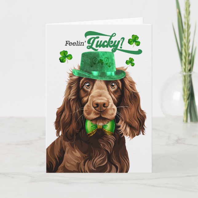 Fält Spanska Hund Feelin' Lucky St patrick's day Helgkort (Framsida)
