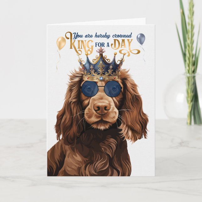 Fält Spanska Hund Kung Funny Birthday Kort (Framsida)