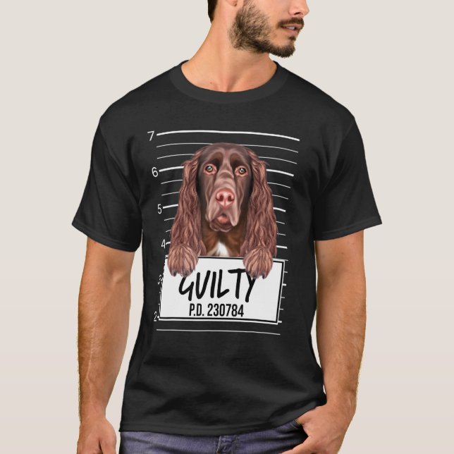 Fält Spanska Mugshot Guilty Hund T Shirt (Framsida)