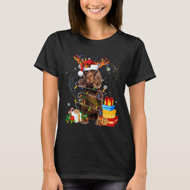 Fält Spanska renren jul Ljus Rolig hund T Shirt (Framsida)