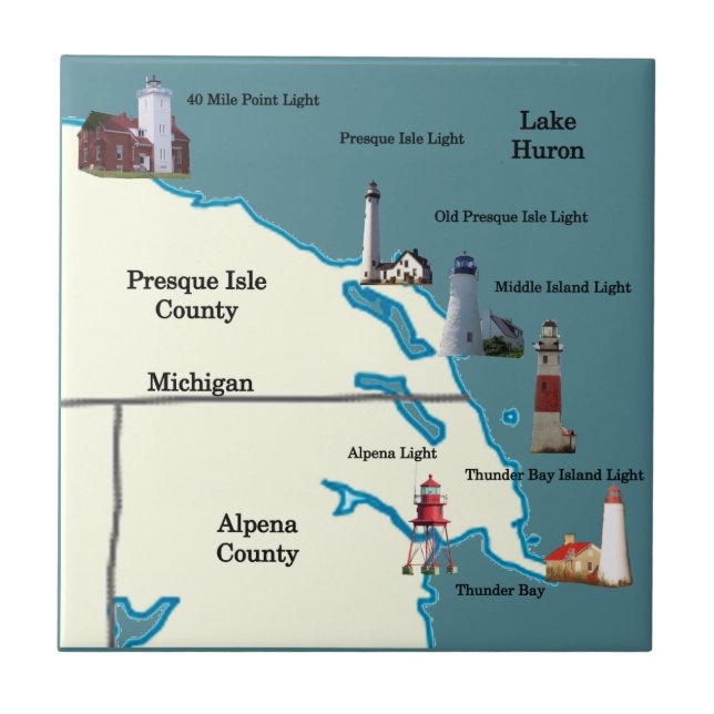 Fältet NortheEastern Lower Michigan Lighthouses Kakelplatta (Framsidan)