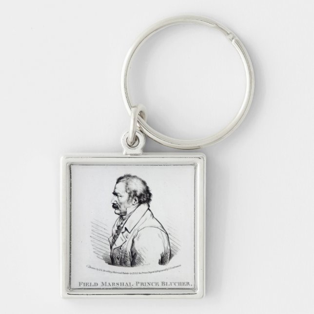 FältmarskalkPrince Blucher av Wahlstadt Fyrkantig Silverfärgad Nyckelring (Framsidan)