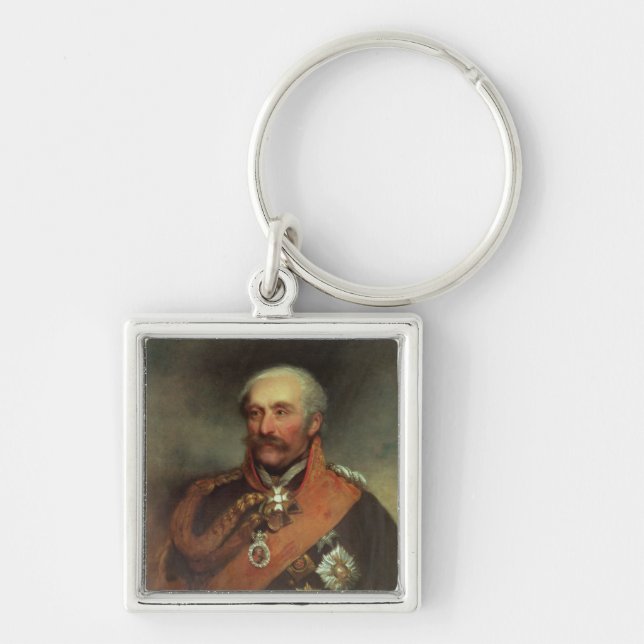 FältmarskalkPrince Von Blucher c.1816 Fyrkantig Silverfärgad Nyckelring (Framsidan)