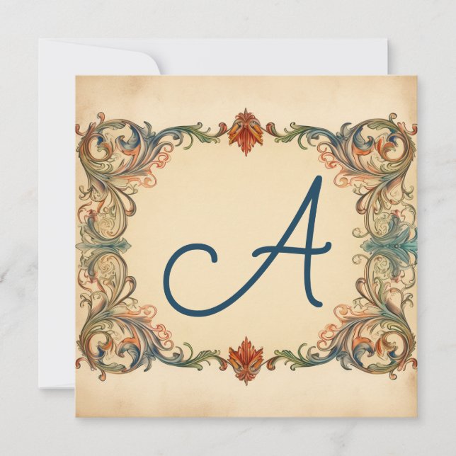 Falu Red, Grönt, Slate Grått: Monogrammed Note Car Julkort (Framsida)