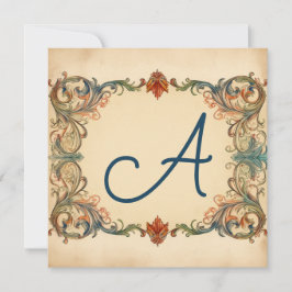 Falu Red, Grönt, Slate Grått: Monogrammed Note Car Julkort