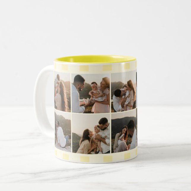 Familj 10 Foto Gula Ränder Två-Tonad Mugg (Framsida vänster)