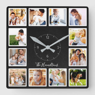 Familj 12 bilder Collage Chic Chic Svart Krita Fyrkantig Klocka