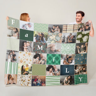 Familj 18-Fotomontage Lappteknik Quilt Stil Fleecefilt