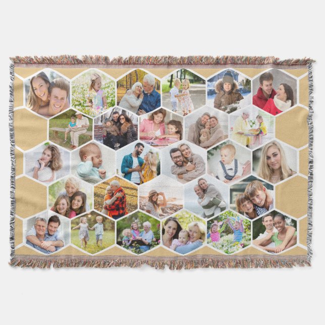 Familj 28 Photo Collage honey Beige Honeycomb Filt (Framsidan)