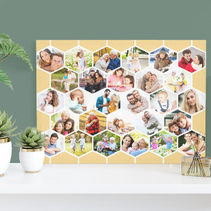 Familj 28 Photo Collage Honeycomb Mosaic Canvastryck