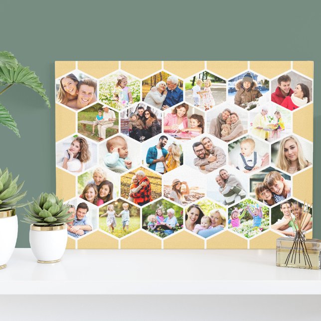 Familj 28 Photo Collage Honeycomb Mosaic Canvastryck (Skapare uppladdad)
