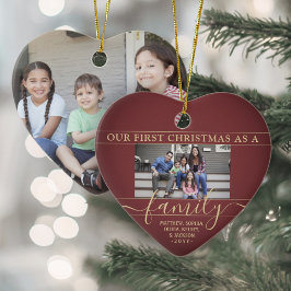 Familj 2 Foto Första jul Burgundy Red & Guld Julgransprydnad Keramik