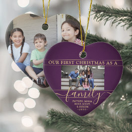 Familj 2 Foto Första jul Lila Guld Heart Julgransprydnad Keramik