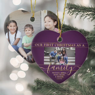 Familj 2 Foto Första jul Lila Guld Heart Julgransprydnad Keramik