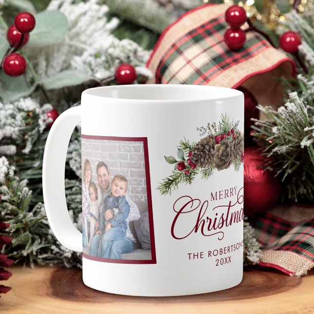 Familj 2 Foto Jul Gran Elegant Skrift  Kaffemugg (Skapare uppladdad)