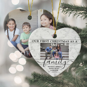 Familj 2 Photo First jul Faux Marble Heart Julgransprydnad Keramik