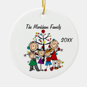 Familj 2 Vuxnor 4 Barn Julgransprydnad Keramik