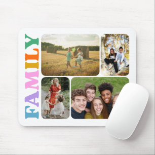 Familj 4 bilder collage modern färgrik typografi musmatta