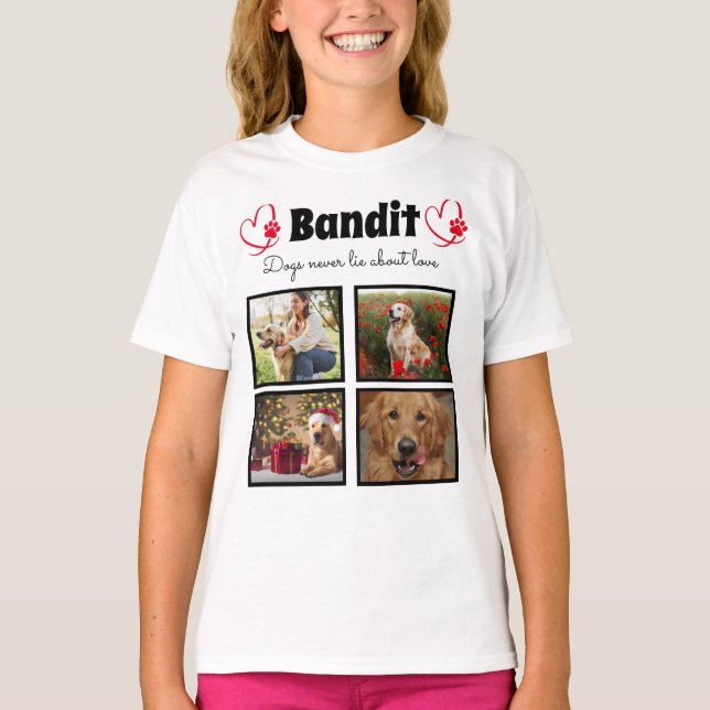 Familj 4-fotoanpassad hund för flickor t shirt (Framsida)