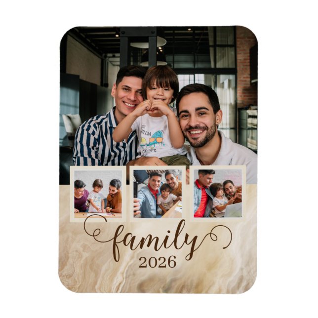 Familj 4 fotosamling magnet (Vertikal)