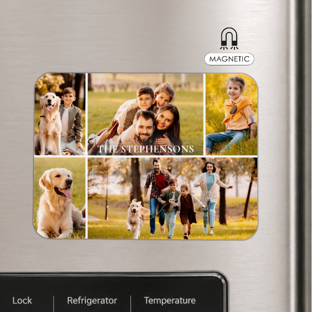 Familj 5 Fotocollage Namn Magnet (Skapare uppladdad)