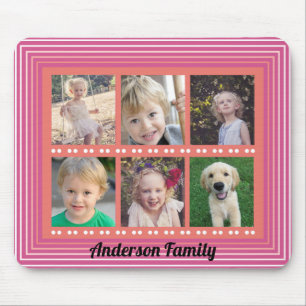 Familj 6 Fotokollage Rosa Mouse Pad Musmatta