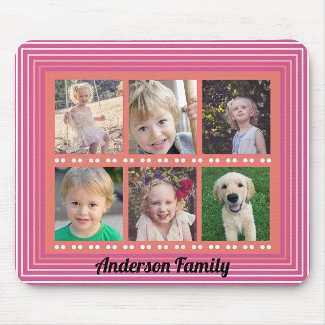 Familj 6 Fotokollage Rosa Mouse Pad Musmatta (Framsidan)
