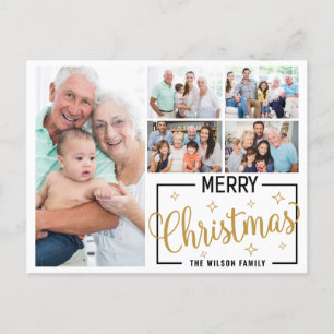 Familj 7 Fotokollage Vitt Guld God Jul Helg Vykort