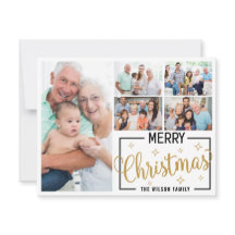 Familj 7 Fotokollage Vitt Guld God Jul