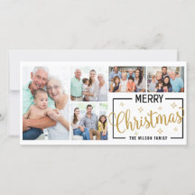 Familj 7 Fotokollage Vitt Guld God Jul