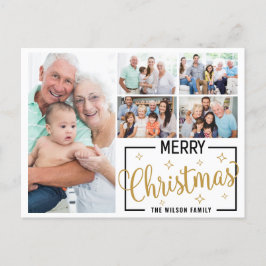 Familj 7 Photo Collage White Guld God jul Helg Vykort