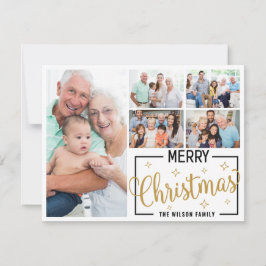Familj 7 Photo Collage White Guld God jul Julkort