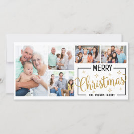 Familj 7 Photo Collage White Guld God jul Julkort