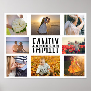 Familj 8 Foto Collage Mall Plus Lägg till Namn V1 Poster