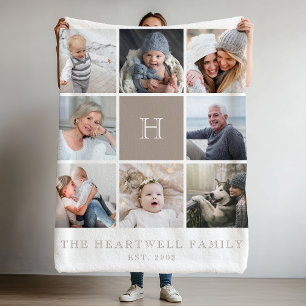 Familj 8, fotokollage, Monogram-tejp Fleecefilt
