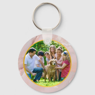Familj Anpassad Foto i Guld & elegant rosa marmor Nyckelring