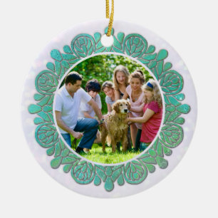 Familj Anpassad Foto med Elegant Turkos Mandala Julgransprydnad Keramik