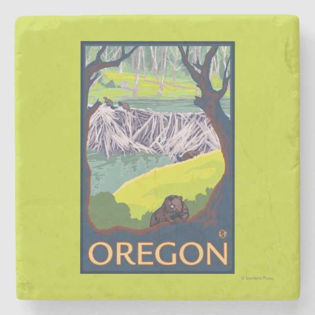 Familj av bäver underlägg sten (Framsidan)