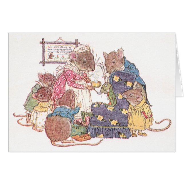 Familj av sex möss hälsningskort (Framsidan Horizontal)