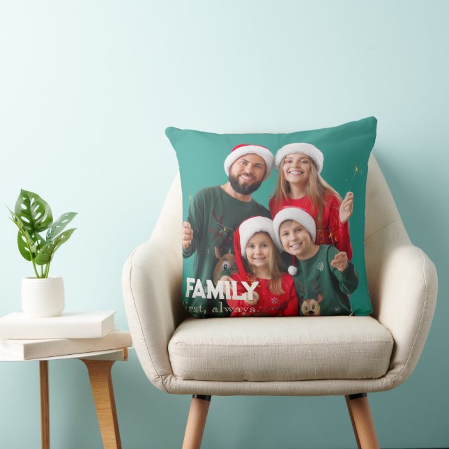 Familj | Boho textöverlägg med två foton kast Kudde (Stol)