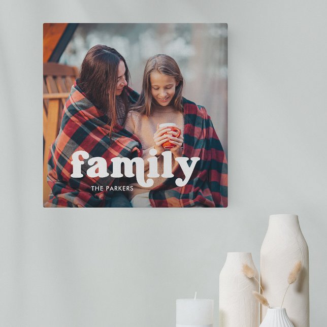 Familj | Boho-textövertäckning med foto Canvastryck (Skapare uppladdad)