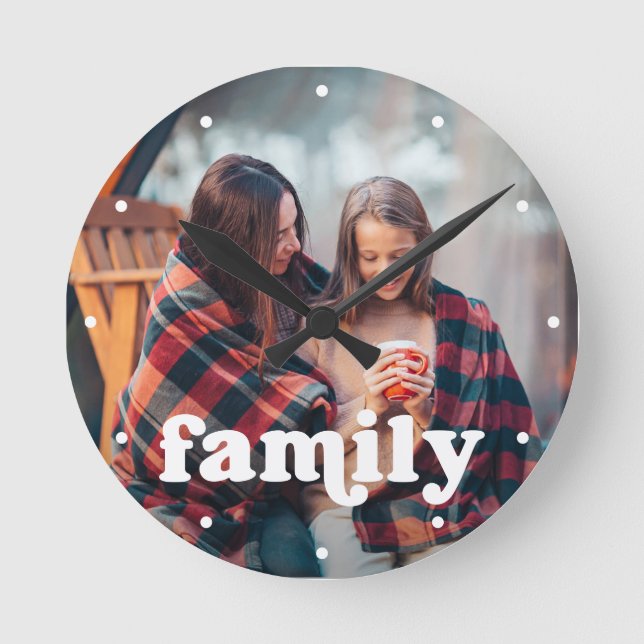 Familj | Boho-textövertäckning med fotot Rund Klocka (Framsida)