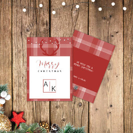 Familj Burgundy Tartan Monogram Julkort
