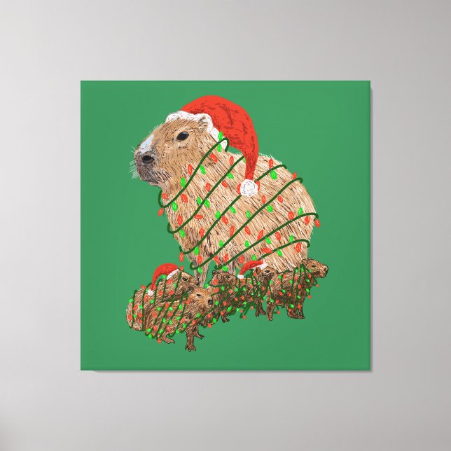 Familj Capybara-julen har stuckits i Ljus Canvastryck (Framsida)