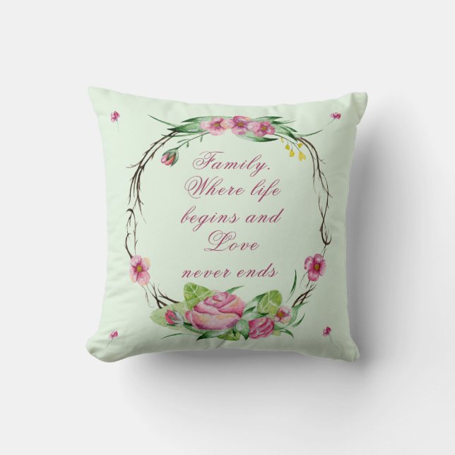 Familj - där livet börjar och Kärlek aldrig tar sl Kudde (Framsida)